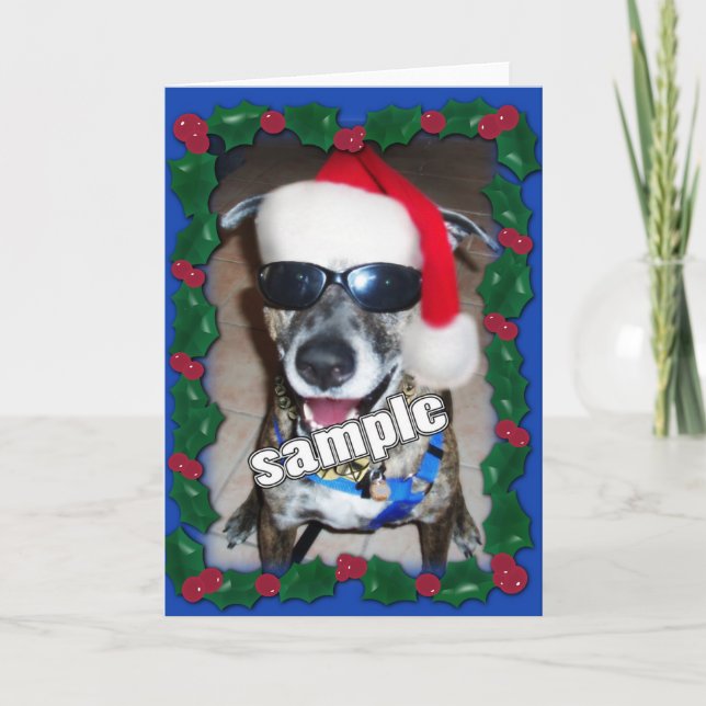 Blue Holly Frame for your Christmas Photo! Holiday Card (Front)