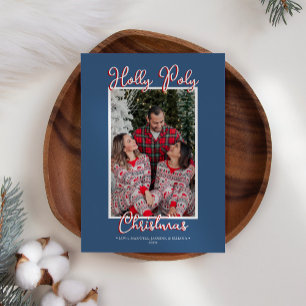 Blue Holly Jolly Holly Poly Christmas Photo Holiday Card
