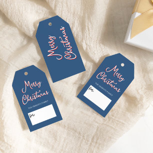 Blue Holly Jolly Merry Christmas Family Name Gift Tags