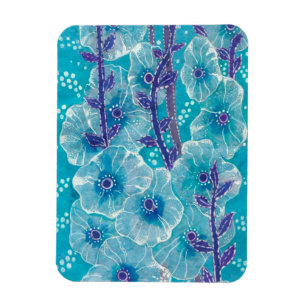 Blue Hollyhock Mallow Malva Flower Floral Painting Magnet