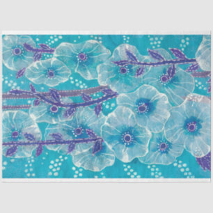 Blue Hollyhock Mallow Malva Flower Floral Painting Tissue Paper