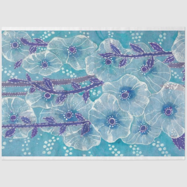 Blue Hollyhock Mallow Malva Flower Floral Painting Tissue Paper (Front)