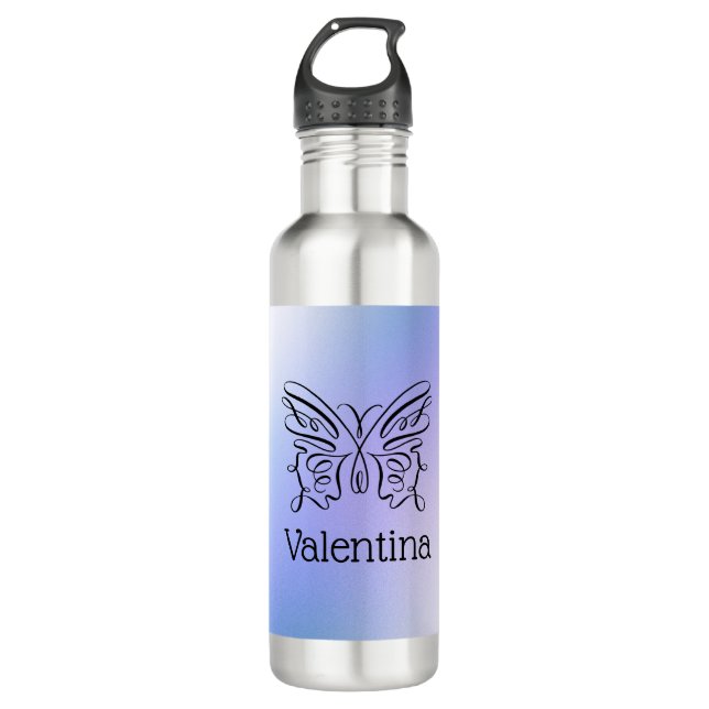 Blue Holographic Butterfly Monogram Name  710 Ml Water Bottle (Front)