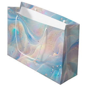 Blue Holographic Opal Gold Glitter Makeup, Beauty Large Gift Bag