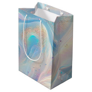Blue Holographic Opal Gold Glitter Makeup, Beauty Medium Gift Bag