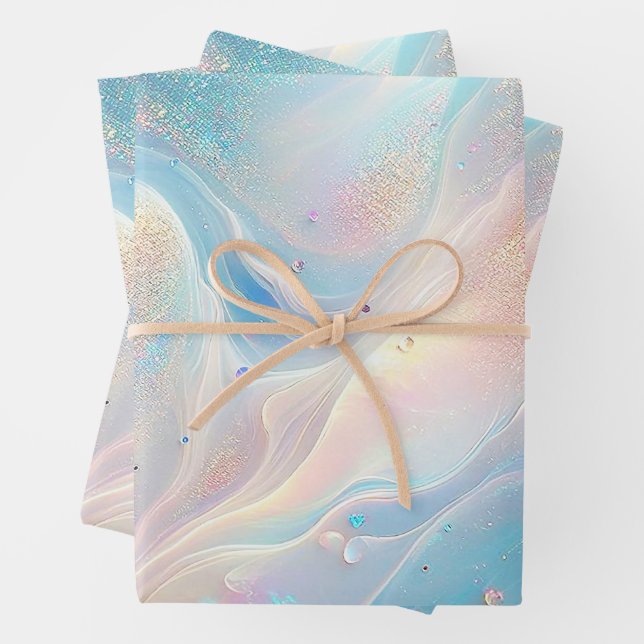 Blue Holographic Opal Gold Glitter Makeup, Beauty Wrapping Paper Sheet (In situ)