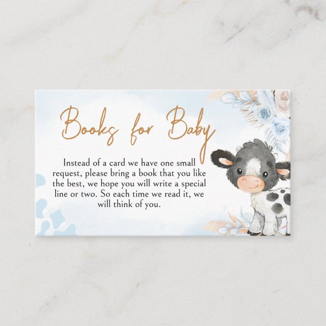 Blue Holy Cow Baby Shower Books for Baby Enclosure Card (Front)