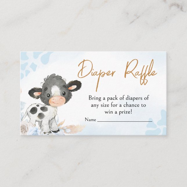 Blue Holy Cow Baby Shower Diaper Raffle Enclosure Card (Front)