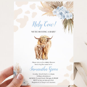Blue Holy Cow Baby Shower Invitation