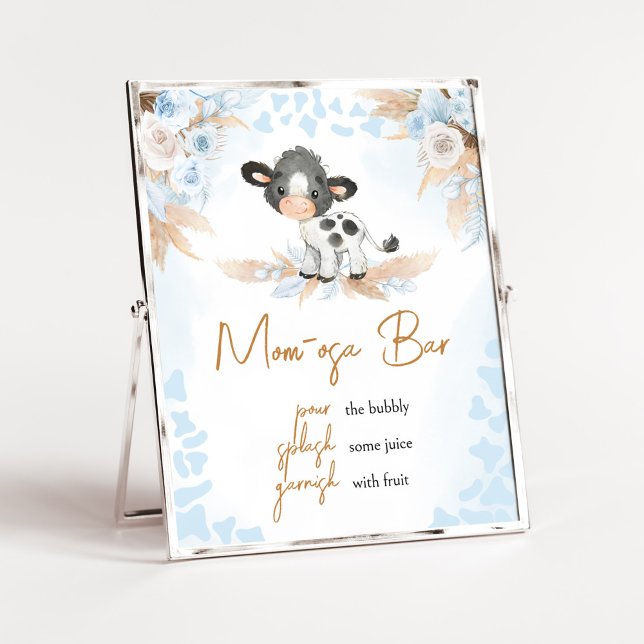 Blue Holy Cow Baby Shower Mum Osa Bar Poster (Boy Highland Cow Baby Shower Mom Osa Bar Sign)