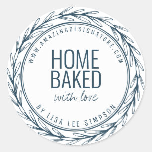 Blue Home baked With Love Classic Round Sticker