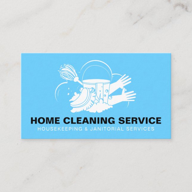 Blue Home Cleaning Service Janitorial Maid Business Card (Front)