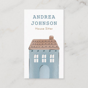 Blue Home Illustration House Sitter Minimalist Business Card