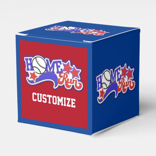Blue Home Run Baseball Cube Favour Box (Front Side)
