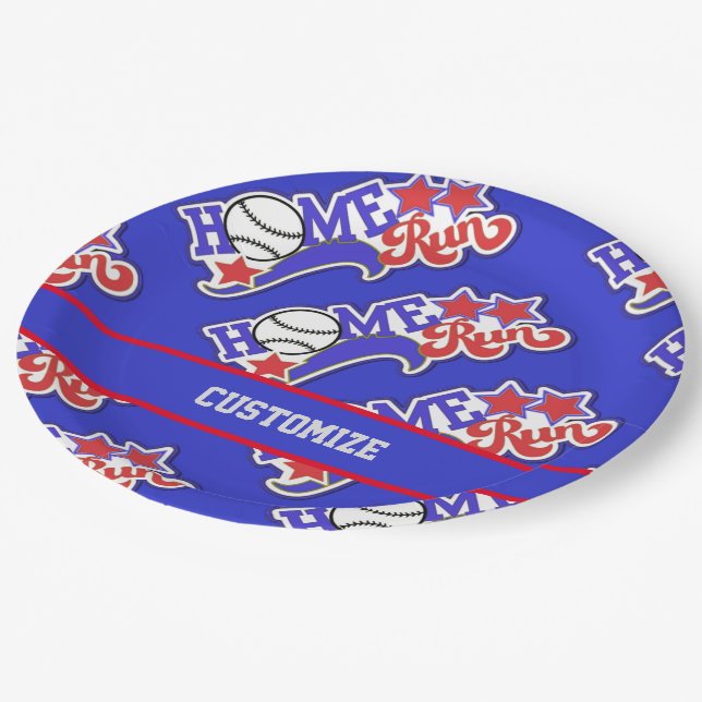 Blue Home Run Baseball Paper Plate (Angled)