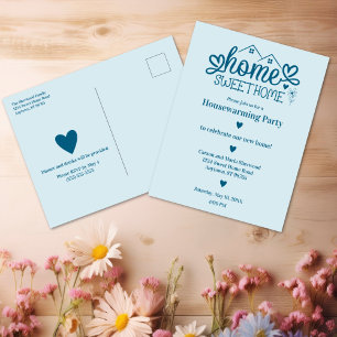 Blue Home Sweet Home Personalised Housewarming Postcard