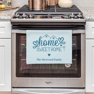 Blue Home Sweet Home Personalised Tea Towel
