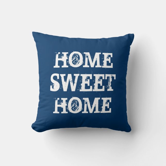 Blue Home sweet home weathered heart throw pillow (Front)