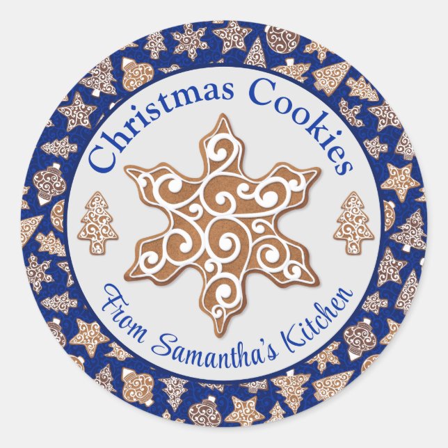 Blue Homemade Christmas Cookies Classic Round Sticker (Front)