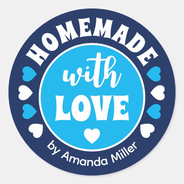 Blue Homemade With Love Father's Day Baking Classic Round Sticker (Front)