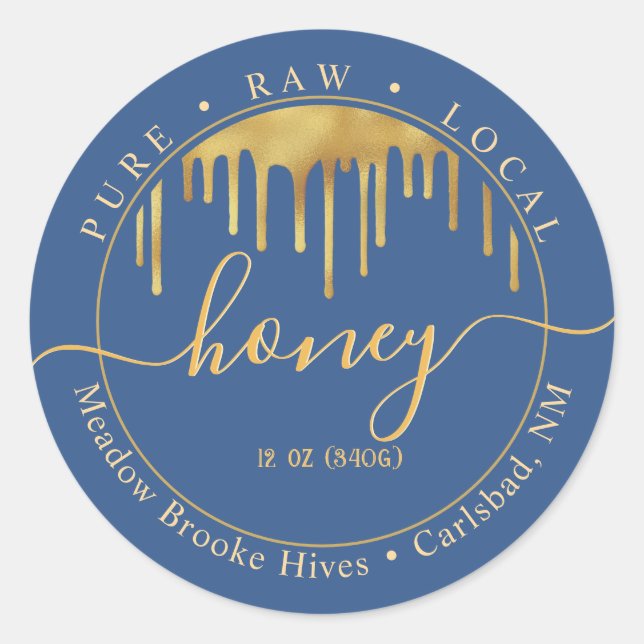 Blue Honey Label Golden Drips and Decorative Font (Front)