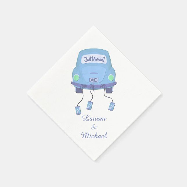 Blue Honeymoon Car Wedding Napkin (Corner)