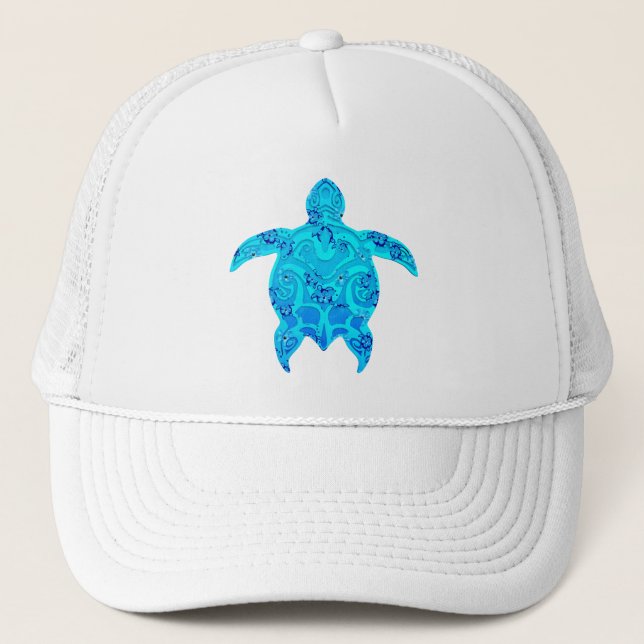 Blue Honu Tribal Turtle Trucker Hat (Front)