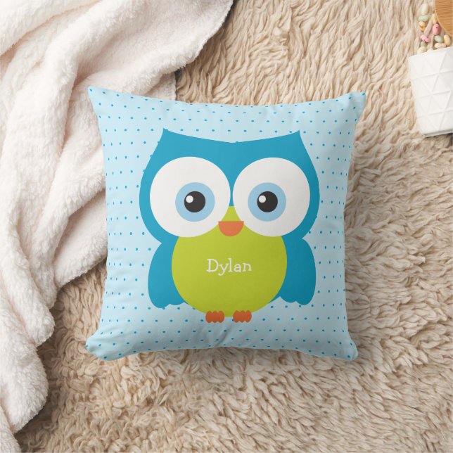 Blue Hoot Owl Cosy Forest Animal Accent Cushion (Blanket)