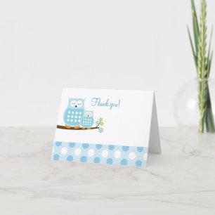 Blue Hoot Owls on Branch Thank you Card