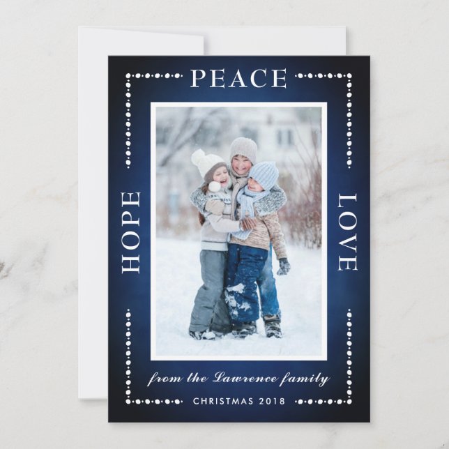 Blue Hope Peace Love Snow Stars Christmas Photo Holiday Card (Front)