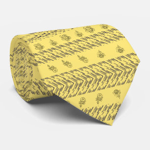blue horizental stripes flowers on yellow pattern tie
