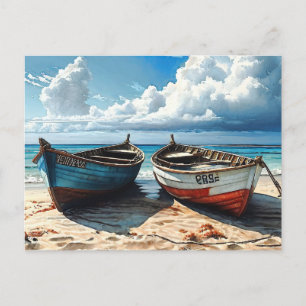 "Blue Horizon". A Colourful Relaxing Boat Seascape Postcard