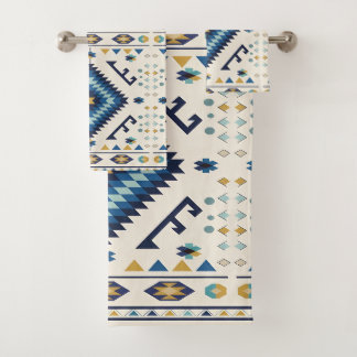 Blue Horizon Nomad – Minimalist Tribal Diamond Bath Towel Set