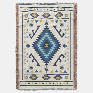 Blue Horizon Nomad – Minimalist Tribal Diamond Throw Blanket