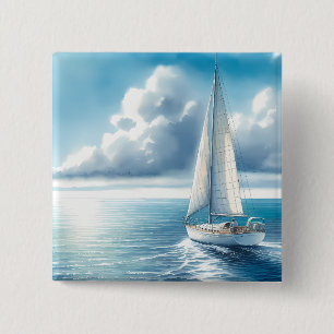 Blue Horizon Solitary Sailboat 15 Cm Square Badge