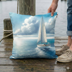 Blue Horizon Solitary Sailboat Cushion