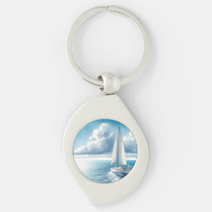 Blue Horizon Solitary Sailboat Key Ring