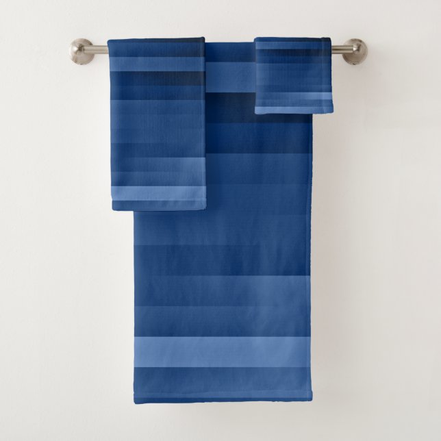 Blue Horizontal Stripes Chic Striking Blue Colours Bath Towel Set (Insitu)