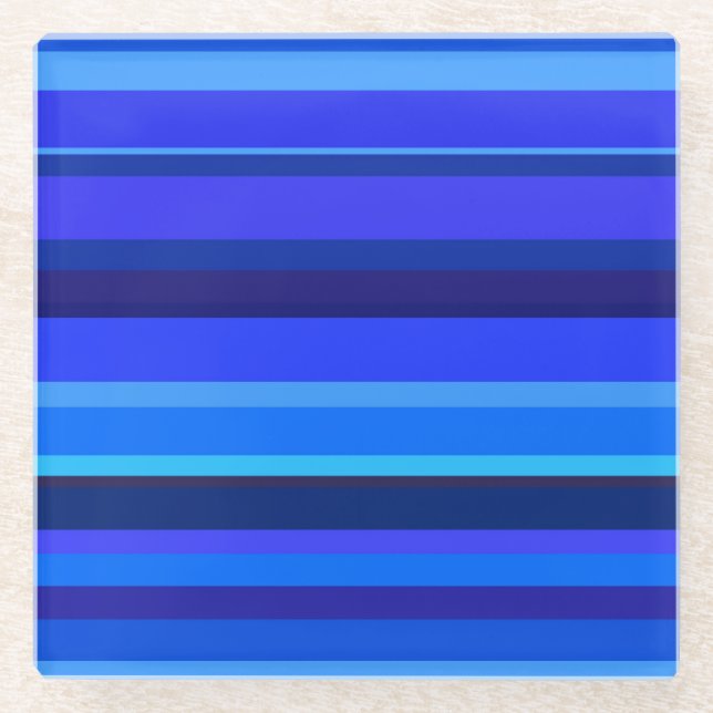 Blue horizontal stripes glass coaster (Front)