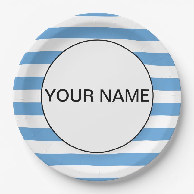 Blue Horizontal Strped Paper Plate (Front)