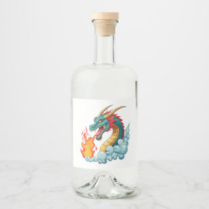 Blue horned dragon liquor bottle label