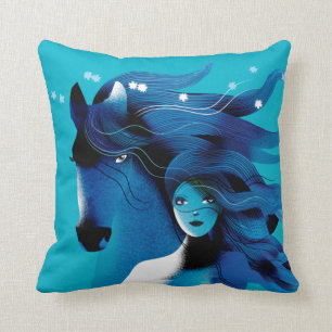 Blue Horse and a Girl Cushion