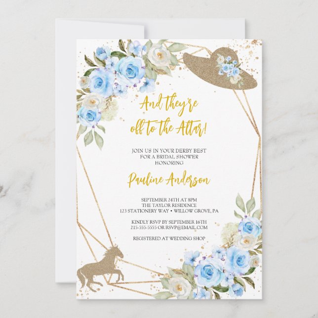 Blue horse and hat Bridal Shower Invitation (Front)