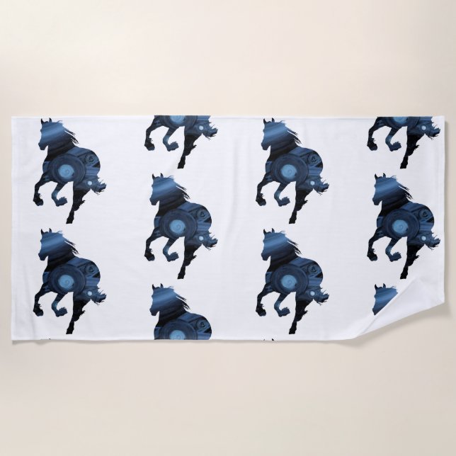 Blue  Horse Art  Throw Cushion Beach Towel (Front)