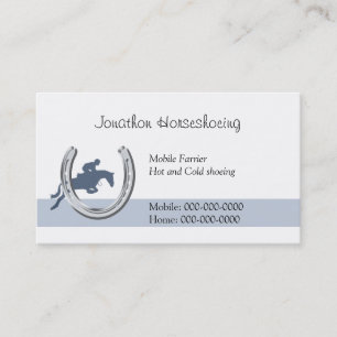 Blue horse jumping through a horseshoe business card