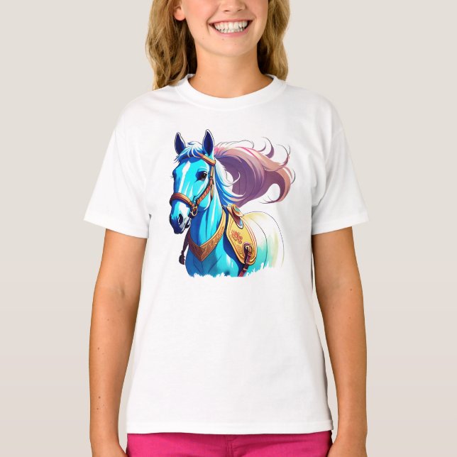 Blue Horse Kids T-Shirt (Front)