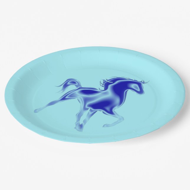 Blue Horse Paper Plates Custom Colours (Angled)