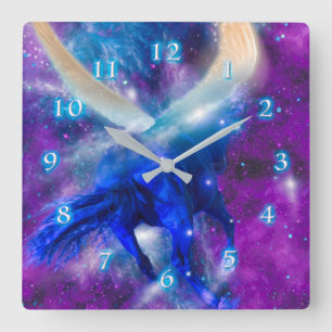 BLUE HORSE PROPHECY SQUARE WALL CLOCK