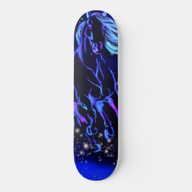 Blue Horse Running In Starry Night Skateboard (Front)