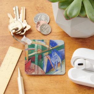 Blue Horse with Rainbow by Franz Marc Key Ring